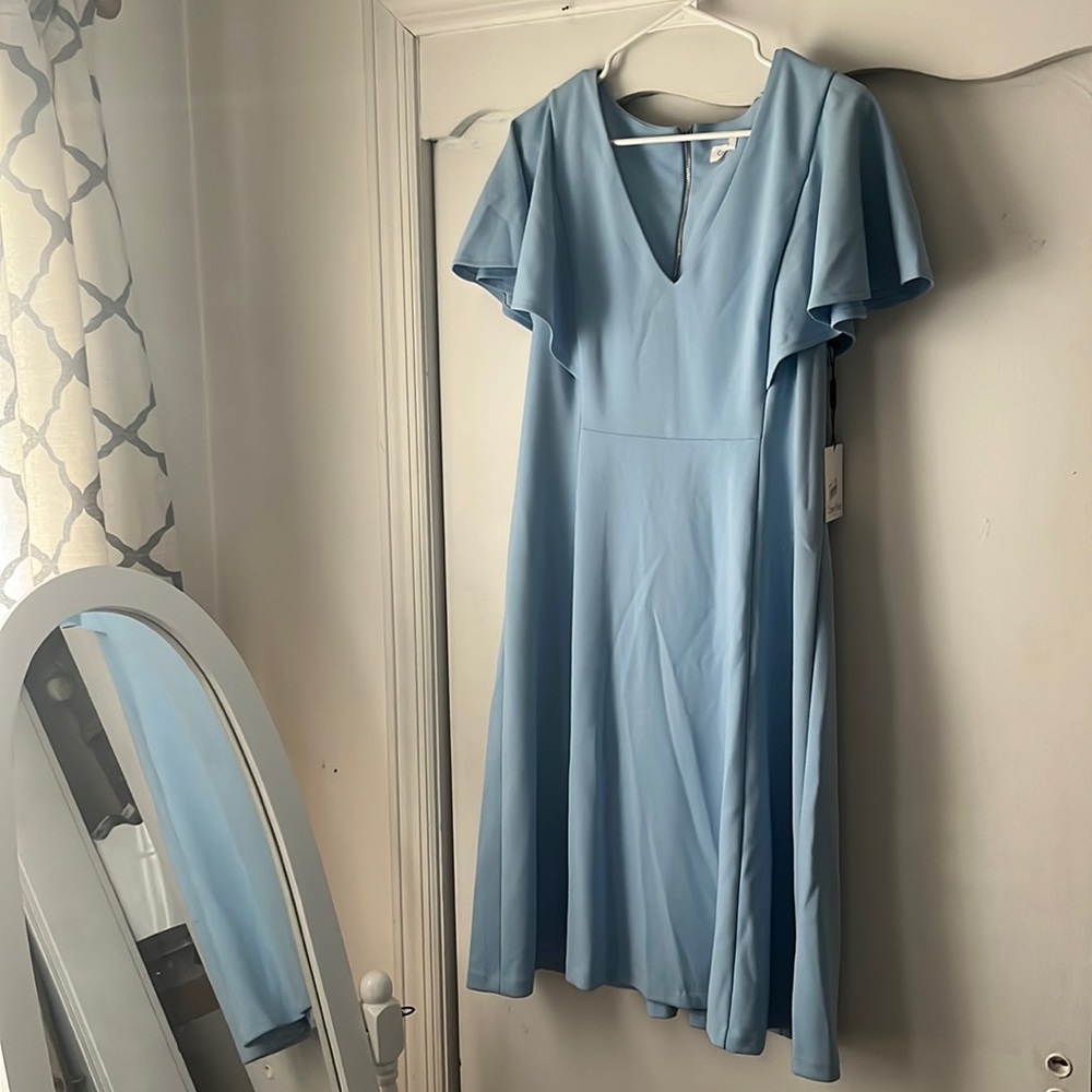 NWT Calvin Klein baby blue shirt sleeves dress